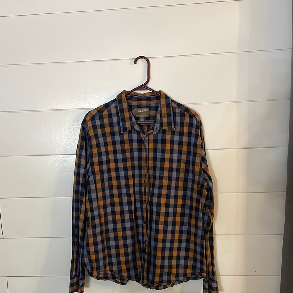 Men's Blue and Orange Checkered Shirt